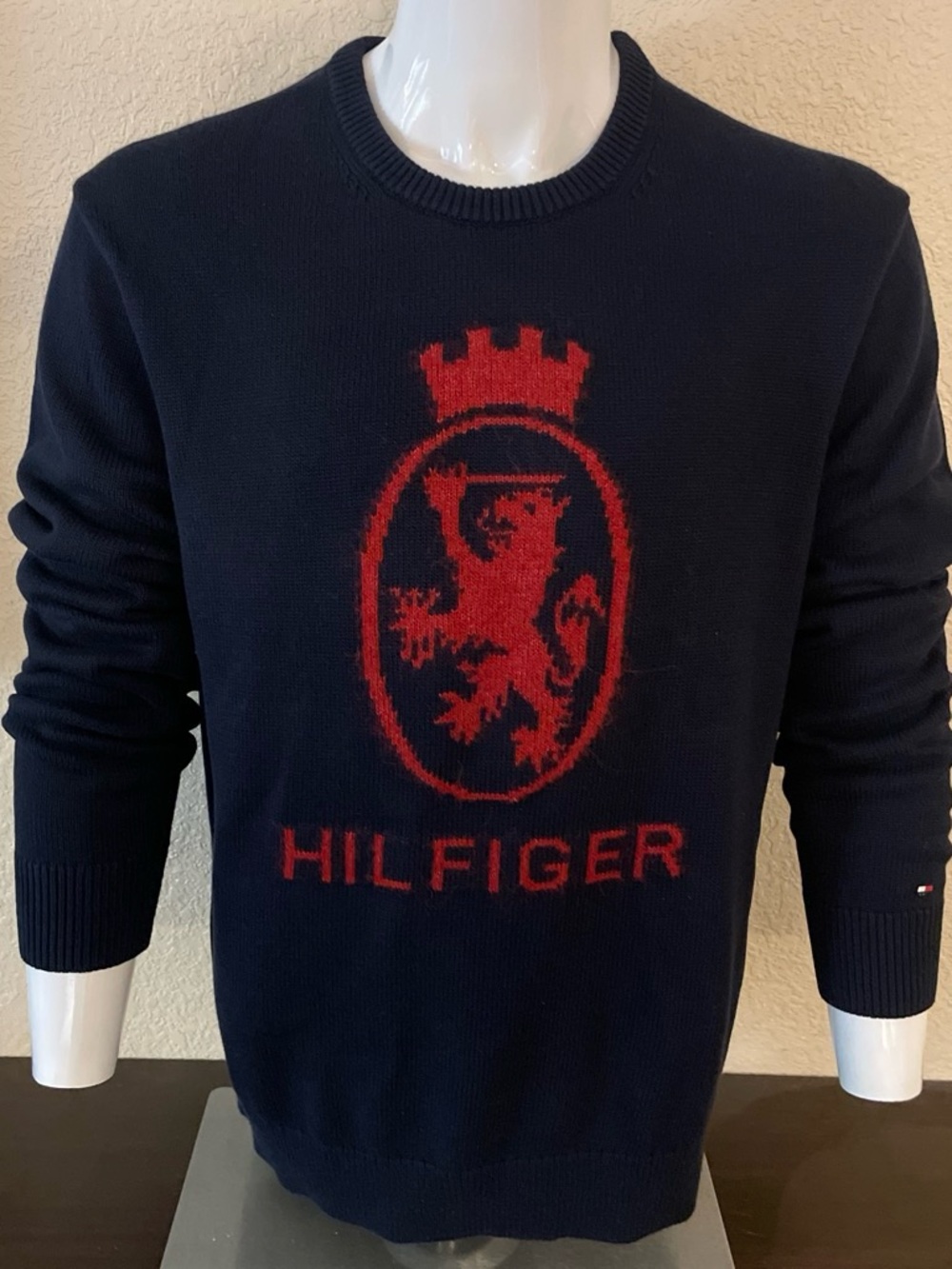 Tommy Hilfiger Black Crewneck Sweater with Red Crest